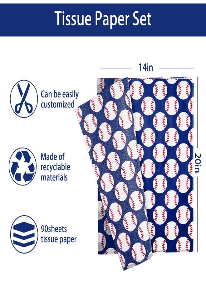 Whaline 90Pcs Baseball Tissue Paper Red Blue White Sport Gift Wrapping Paper Baseball Print Packaging Paper DIY Art Craft Paper for Home Wedding Baby Shower Birthday Party Gift Wrap, 14 x 20 Inch - Image 2